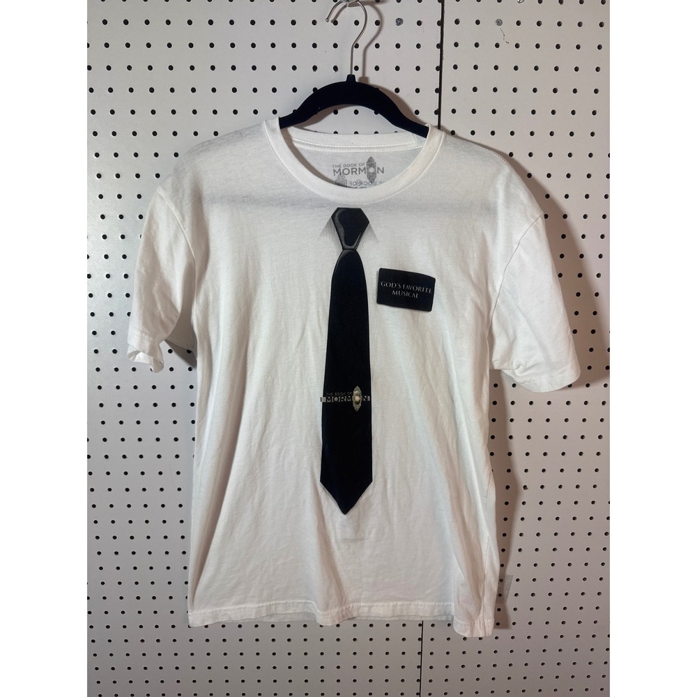 The Book of‎ Mormon Musical T-Shirt Mens Medium White Broadway Graphic Tie Tee